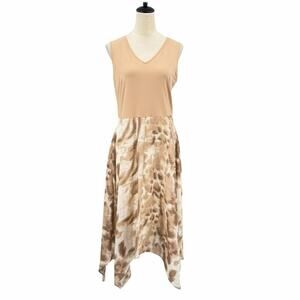 Truth + Style Tan Stretch Knit Sleeveless Top Beige Asymmetrical Midi Dress